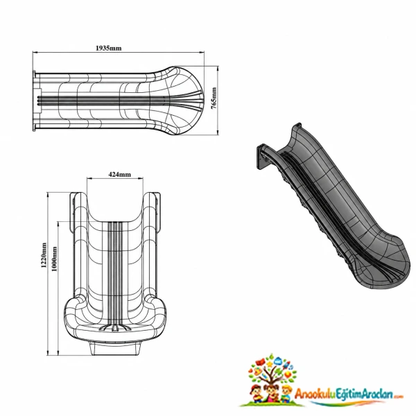 100 cm Polietilen Düz Kaydırak – Anaokulu ve Oyun Parkı Modeli