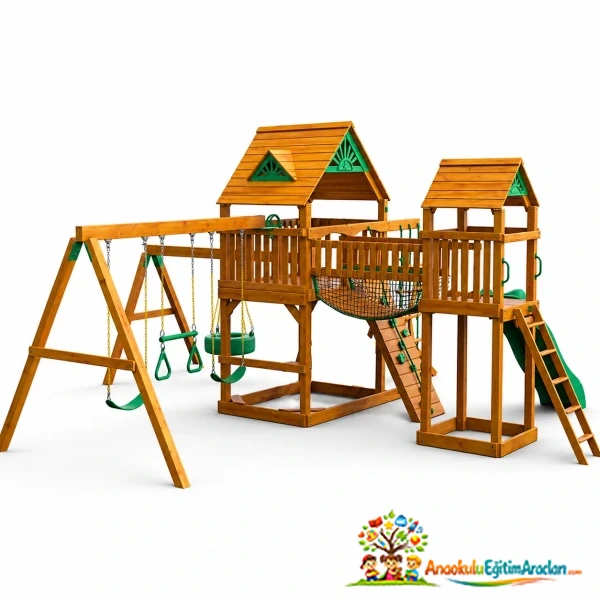 Ahşap Çocuk Oyun Parkı Kaydıraklı Salıncaklı Model