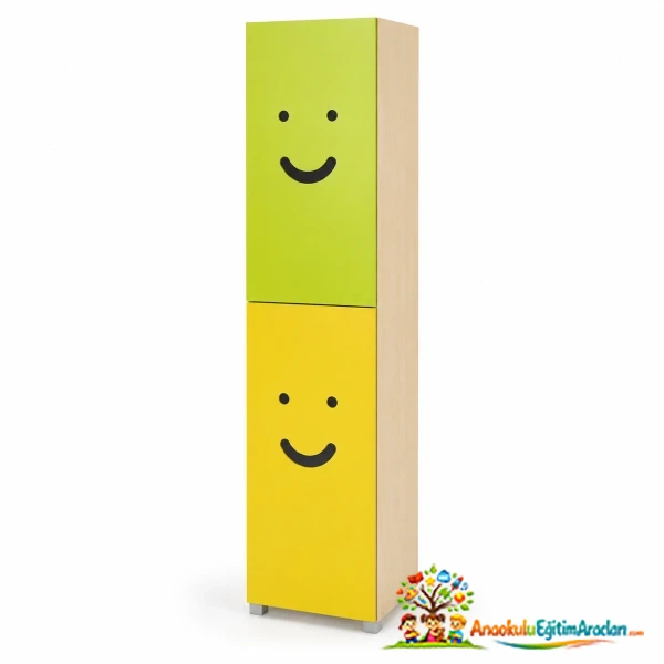 2 Kapaklı Ahşap Anaokulu Portmantosu | Kreş ve Montessori Çocuk Dolabı 150 cm