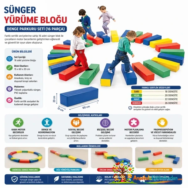 Sünger Yürüme Bloğu Denge Parkuru Seti (16 Parça)