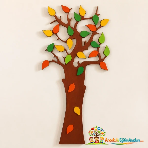 Ahşap Ağaç Figürü 140 cm Anaokulu Duvar Süsü