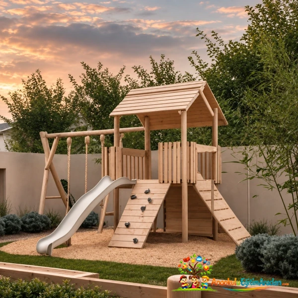 Ahşap Çocuk Oyun Parkı – 6×4 m İthal Emprenyeli Çam ve Ön Korumalı Salıncak APT-863