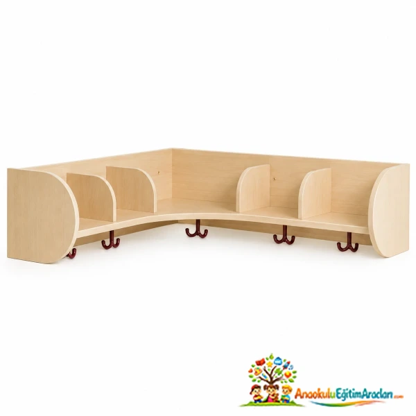 Ahşap Köşe Askılık Ünitesi | Anaokulu ve Kreş Duvar Askılığı 90x25 cm