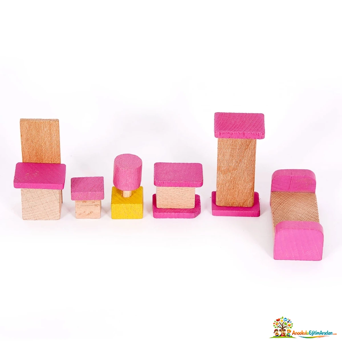 Ahşap Mini Minyatür Çocuk Odası Seti – 6,5 cm Evcilik Oyuncağı