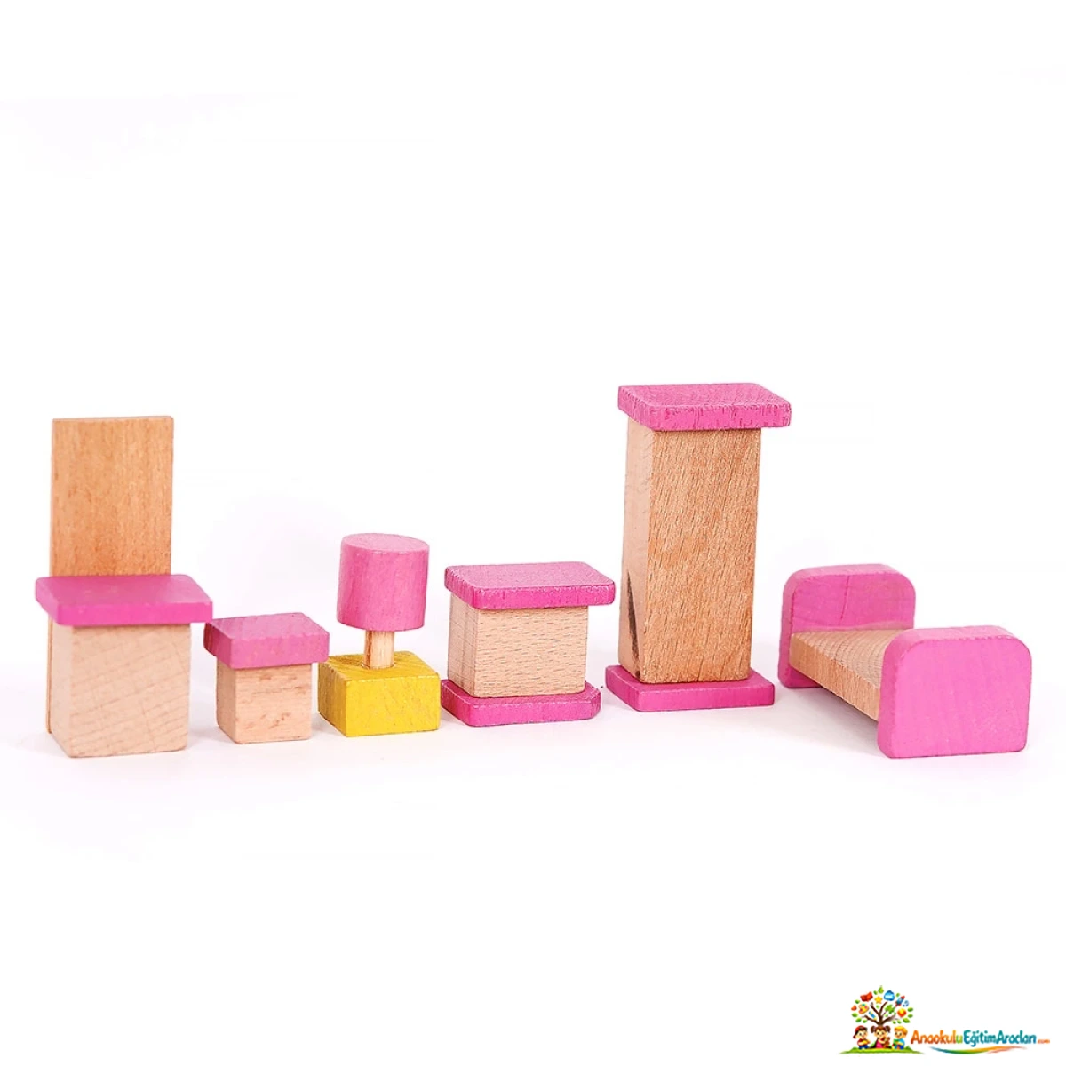 Ahşap Mini Minyatür Çocuk Odası Seti – 6,5 cm Evcilik Oyuncağı