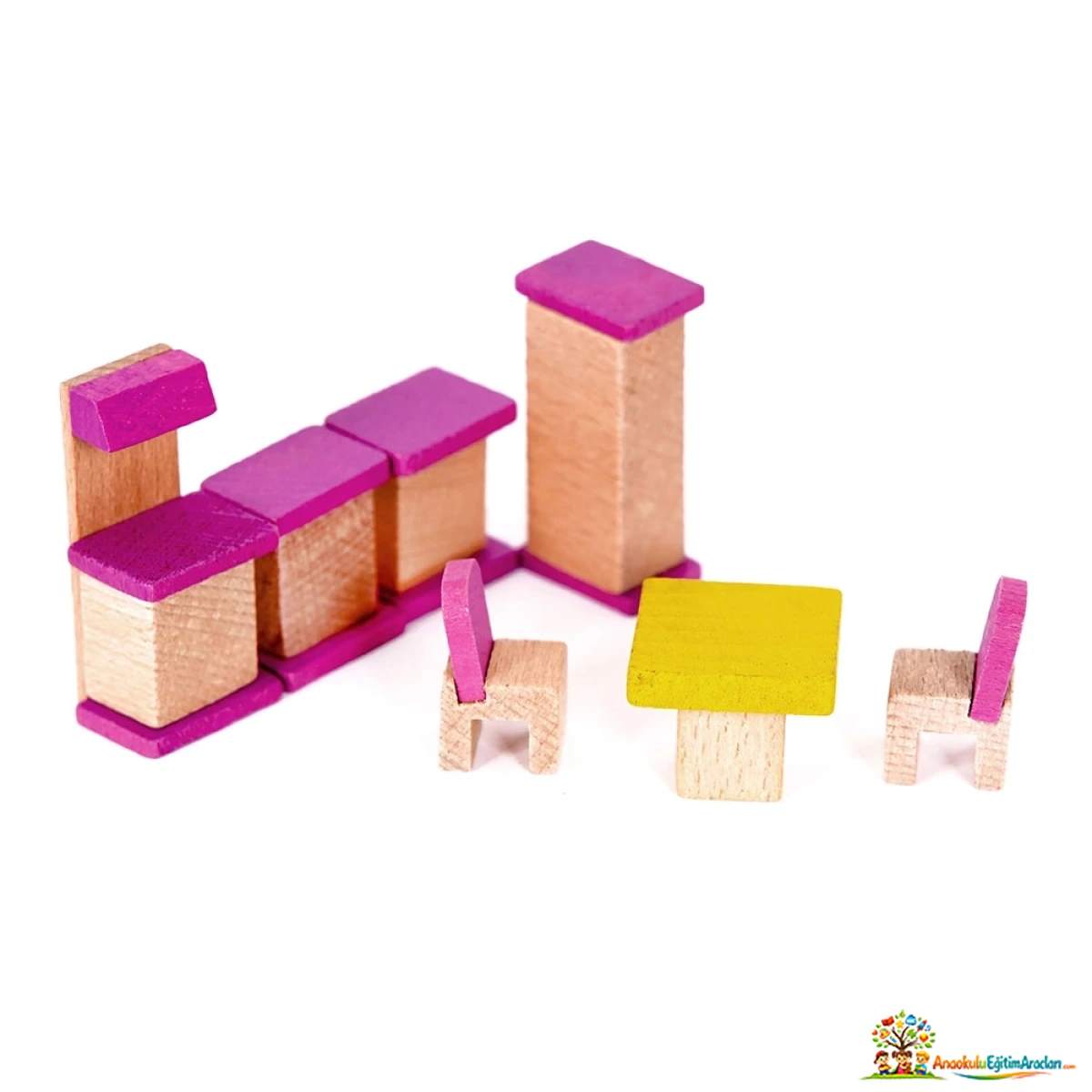 Ahşap Mini Minyatür Mutfak Seti – 6,5 cm Evcilik ve Rol Oyunu