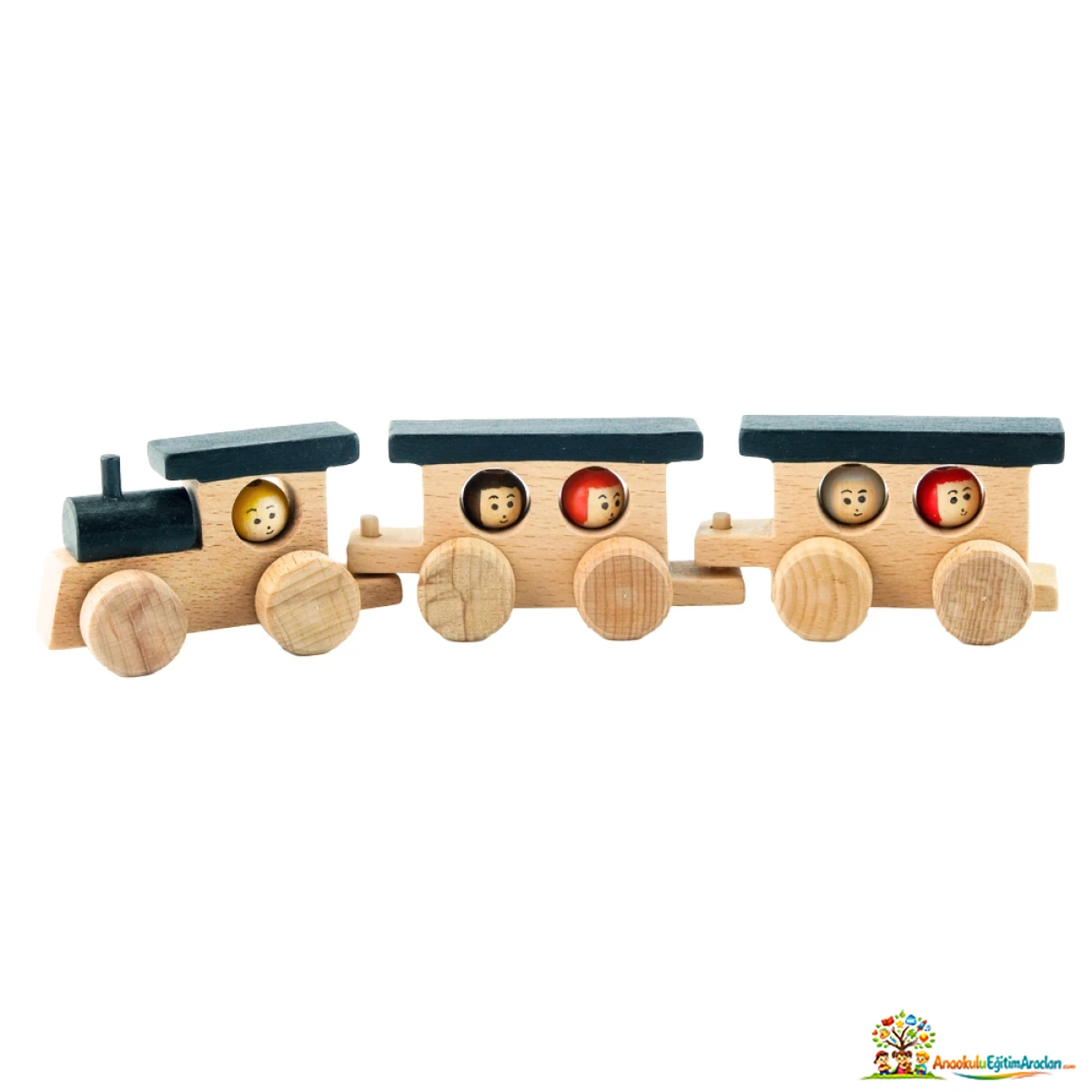 Ahşap Mini Tren – Vagonlu Doğal Kayın Çocuk Oyuncağı AMT-653