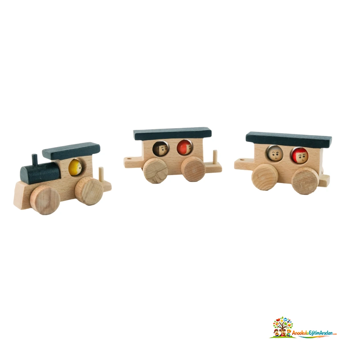 Ahşap Mini Tren – Vagonlu Doğal Kayın Çocuk Oyuncağı AMT-653