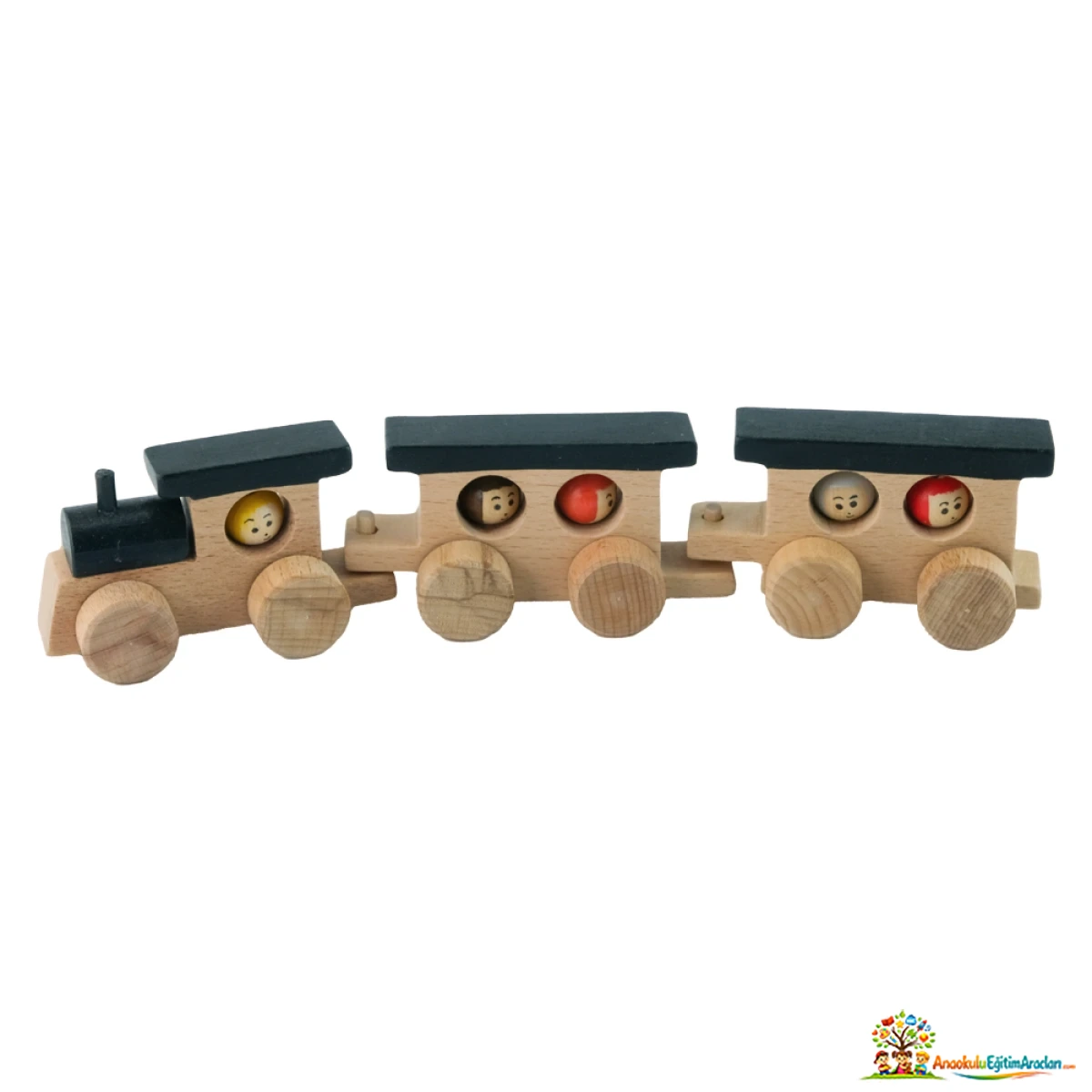 Ahşap Mini Tren – Vagonlu Doğal Kayın Çocuk Oyuncağı AMT-653