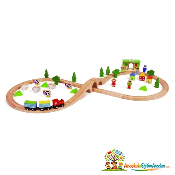 Ahşap Tren Seti – Eğitici Raylı Tren Oyuncağı