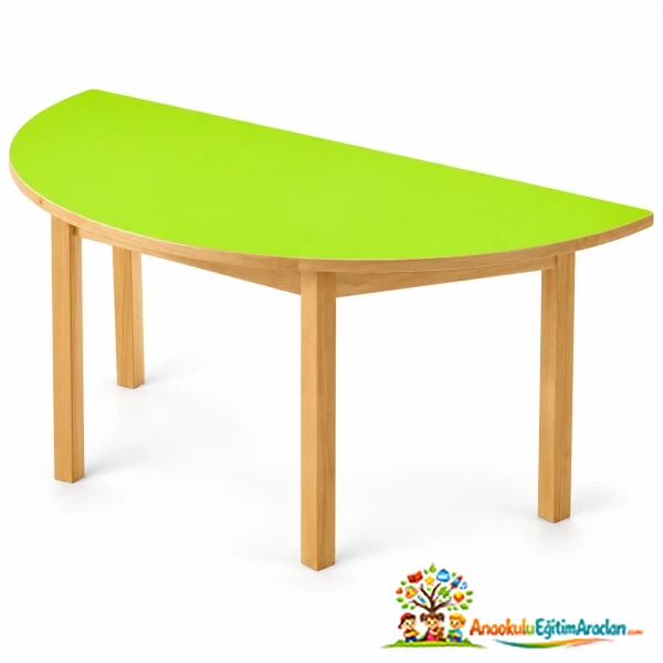 Ahşap Yarım Daire Masa 120×60×54 cm – MDF Tabla Kayın Ayak YDM-742
