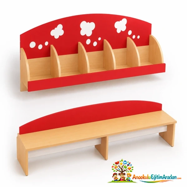 Anaokulu ve Kreşler İçin Ahşap Bank Askılıklı Oturak Sistemi 150x40 cm