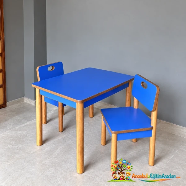 Anaokulu Masası 60×120×52 cm – MDF Tabla Kayın Torna Ayak MTK-814