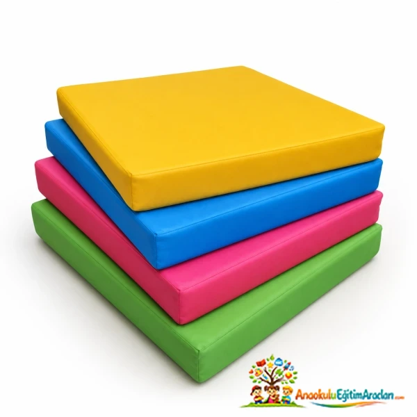 Anaokulu Minderi 40x40 cm – Suni Deri Fermuarlı Renkli Çocuk Oturma Minderi