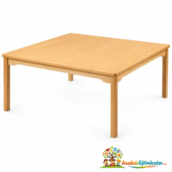 Anaokulu Naturel Ahşap Kare Masa 120×120×54 cm