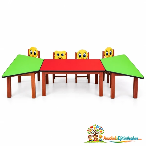 Anaokulu Paralel Köşeli Masa 240×60×54 cm – Ahşap Ayaklı PKM-693