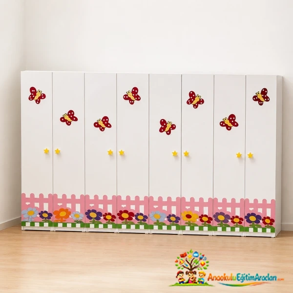320 cm Geniş Anaokulu Portmanto Vestiyer Dolabı – Ahşap Kreş Çocuk Dolabı