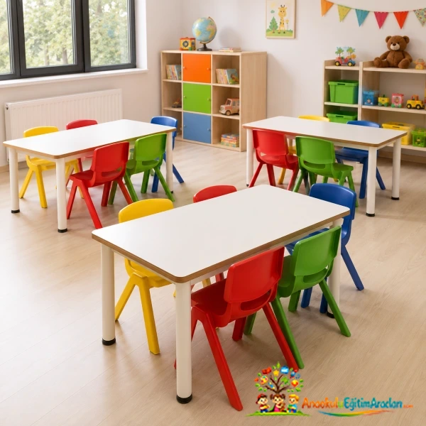 Anaokulu Yemekhane Masası – MDF Tablalı Kreş ve Montessori Çocuk Masası
