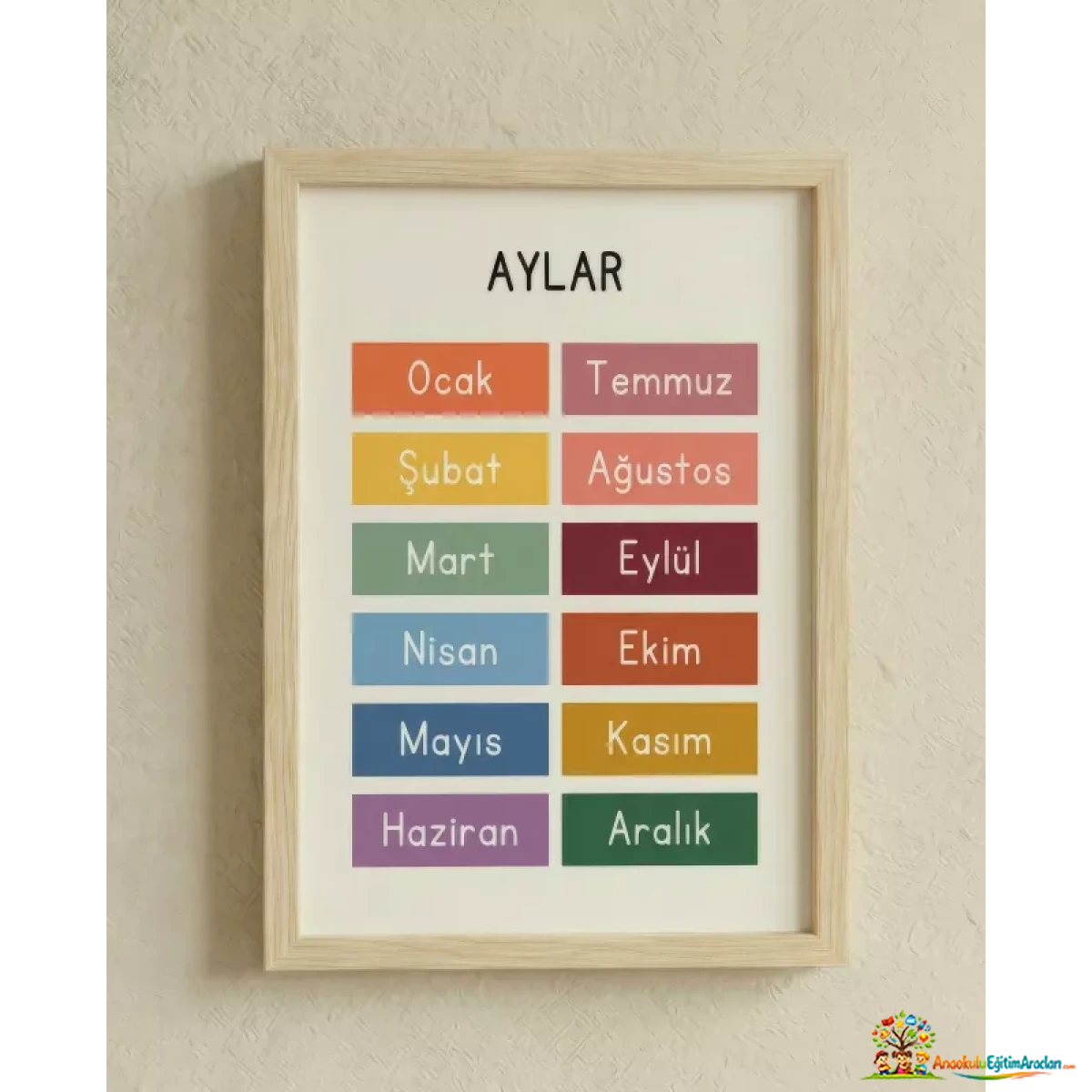 Montessori Aylar Çocuk Odası Tablosu 35x50 cm – Ahşap Çerçeveli Eğitici Duvar Dekoru AYT-584