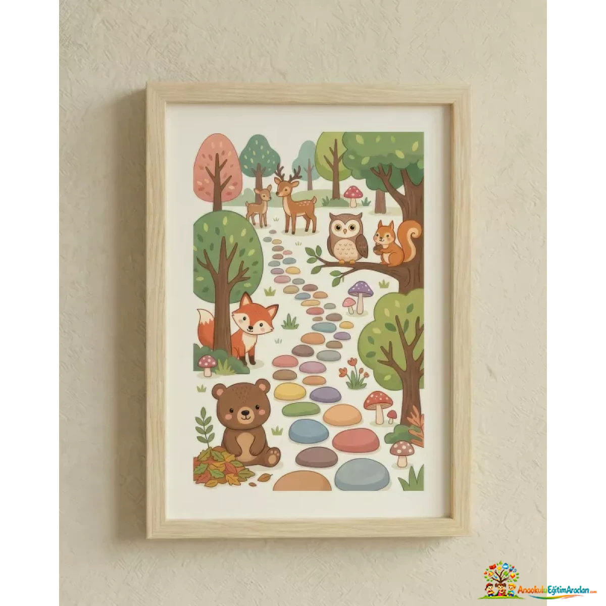 Montessori Renkli Patika Çocuk Odası Tablosu 35x50 cm – Ahşap Çerçeveli Dekor RPT-731
