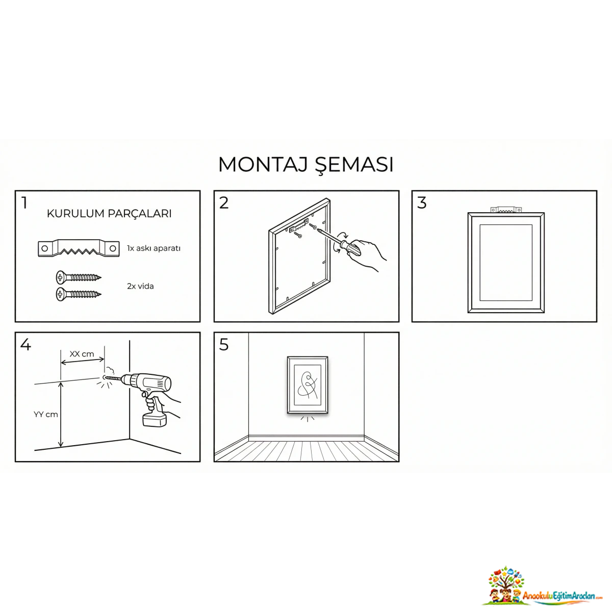 Montessori Sevimli Hayvanlar 3’lü Çocuk Odası Tablo Seti – Ahşap Çerçeveli Dekor SHU-468