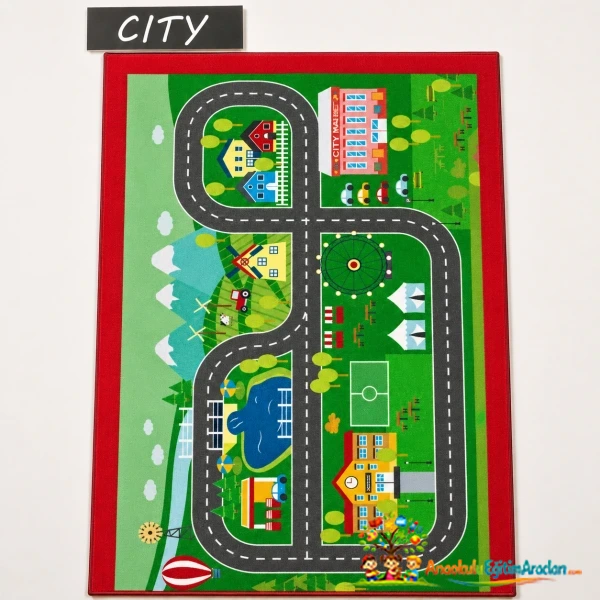 Kaymaz Taban Yıkanabilir City Desenli Eğitici Anaokulu Sınıf Halısı ve Oyun Matı