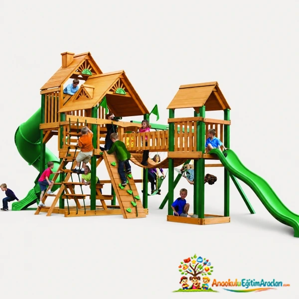 Çok Kuleli Tırmanma ve Kaydıraklı Ahşap Çocuk Oyun Parkı – Model 857