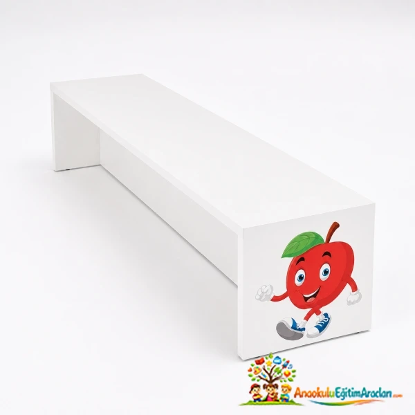 Elma Temalı Sandıklı Anaokulu Ahşap Bank 120x35 cm