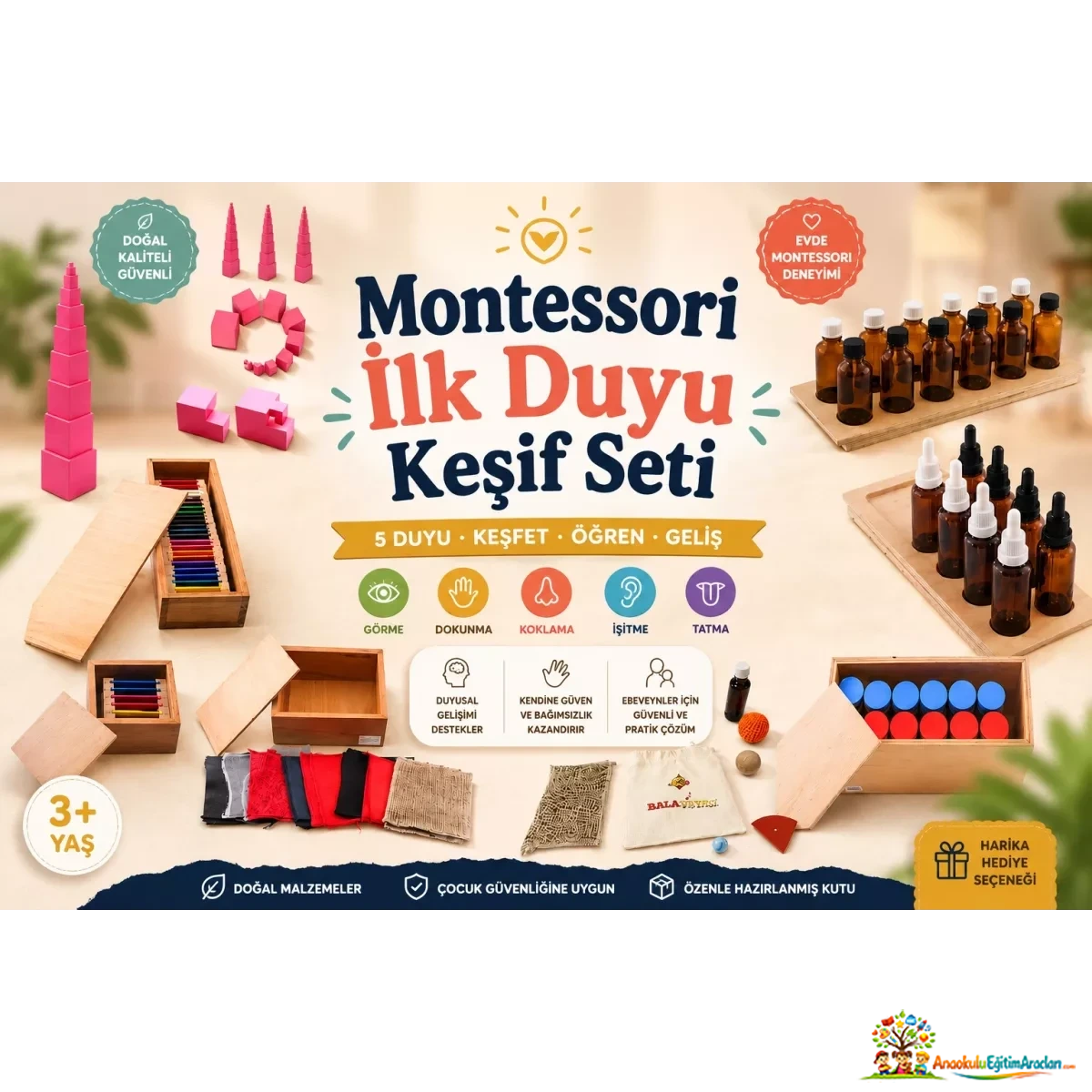Montessori İlk Duyu Keşif Seti – 3+ Yaş Duyusal Gelişim ve Aktivite Seti
