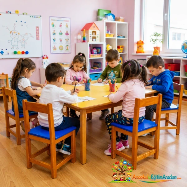 Kayın İskeletli Montessori Anaokulu Sandalyesi 32 cm MDF Oturumlu