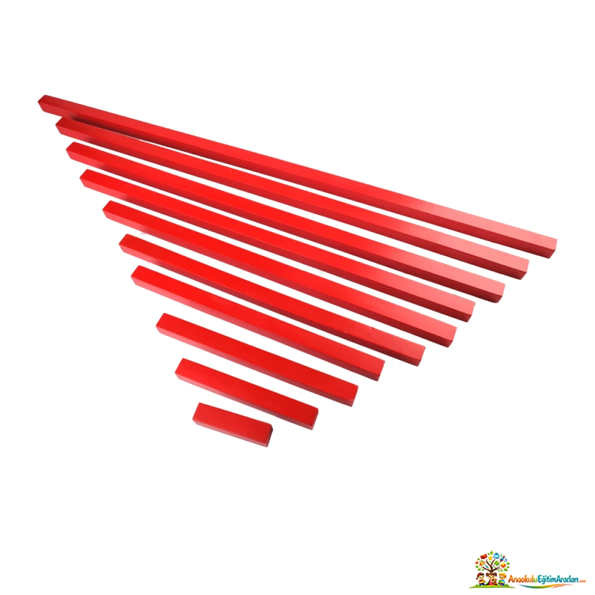 Montessori Kırmızı Çubuklar Büyük – 10 Parça Uzunluk ve Sıralama Duyu Materyali KCB-917