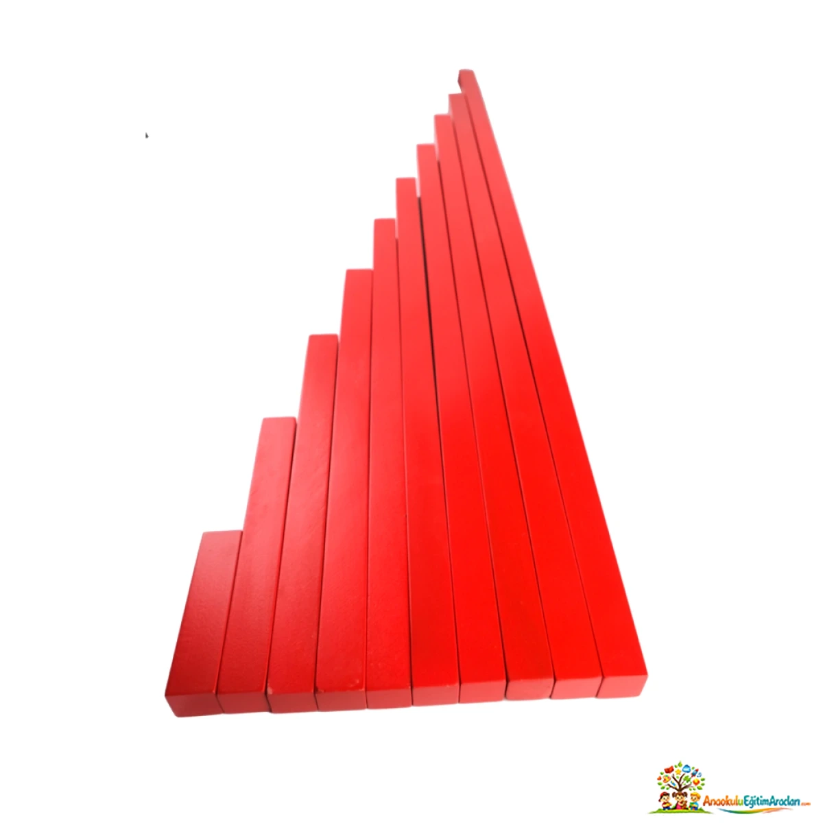 Montessori Kırmızı Çubuklar Büyük – 10 Parça Uzunluk ve Sıralama Duyu Materyali KCB-917