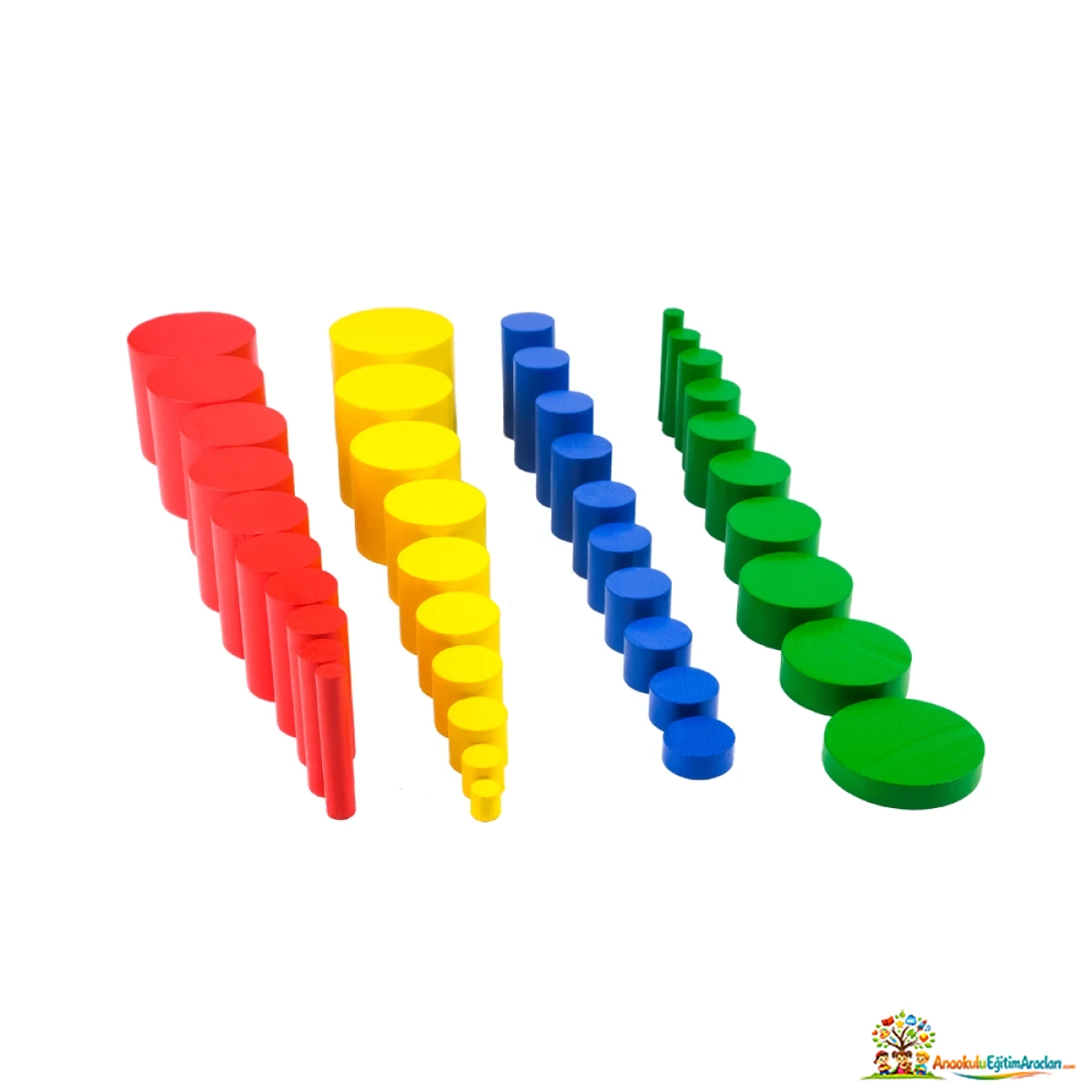 Montessori Kulpsuz Silindirler – 40 Parça 4 Renk Duyu Seti KZD-614
