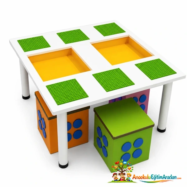 Lego Temalı Anaokulu Aktivite Masası 85 x 115 x 55 h cm