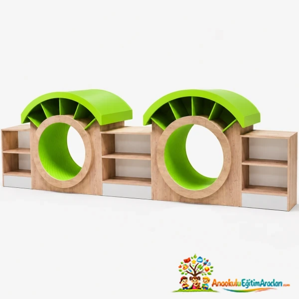 Anaokulu İçin Modüler Modern Kütüphane – Ahşap Çocuk Kitaplık ve Raf Sistemi