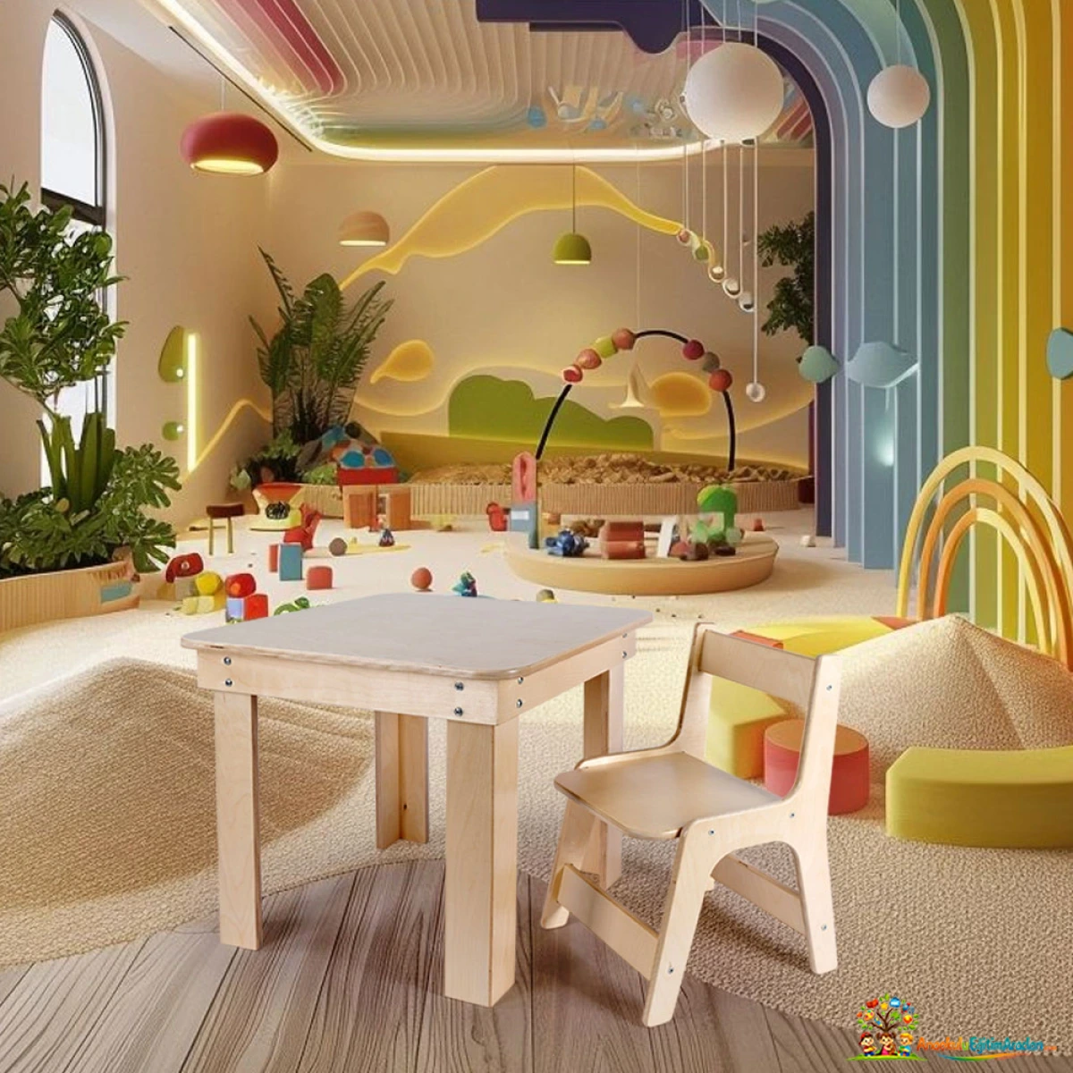 Montessori Anaokulu Masa ve Sandalye Takımı 60x60 cm