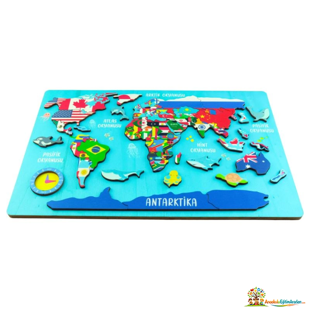 Montessori Bayraklı Ülke Puzzle – Ülke ve Bayrak Eşleştirme Yapbozu BUP-731