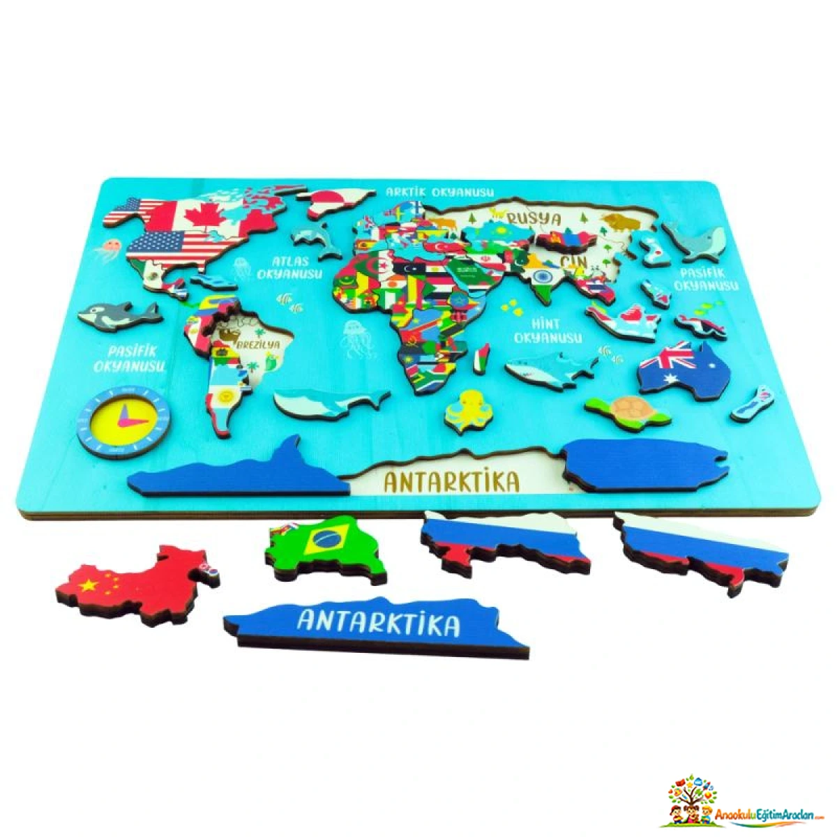 Montessori Bayraklı Ülke Puzzle – Ülke ve Bayrak Eşleştirme Yapbozu BUP-731