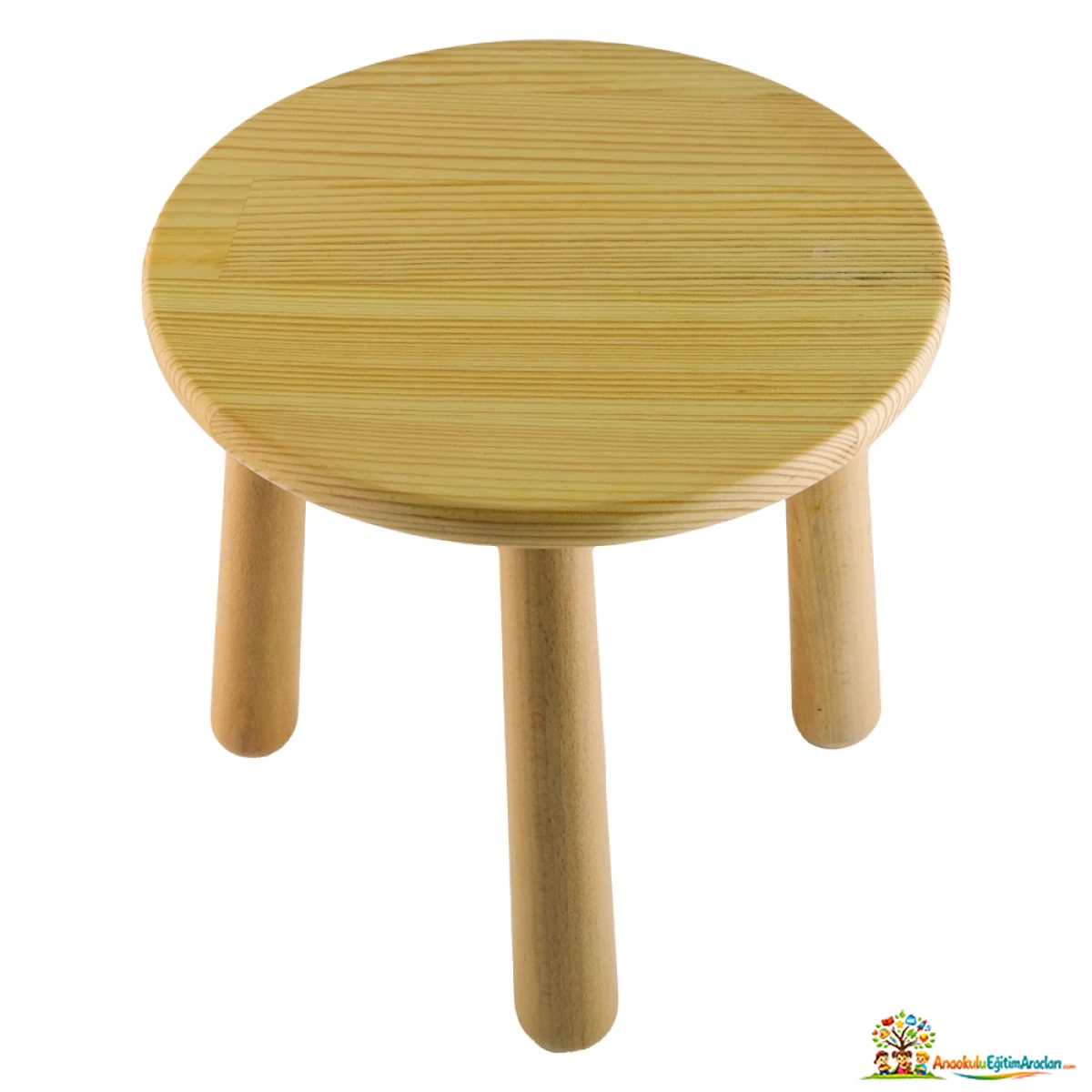 Montessori Çocuk Tabure – Masif Çam Ahşap Yuvarlak Tabure MCT-742