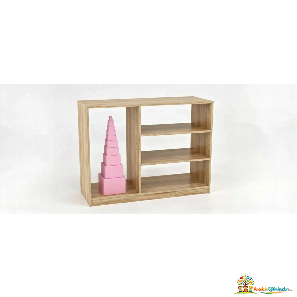 Montessori Duyu ve Etkinlik Dolabı – 115x85x35 cm Açık Raflı Ahşap Dolap