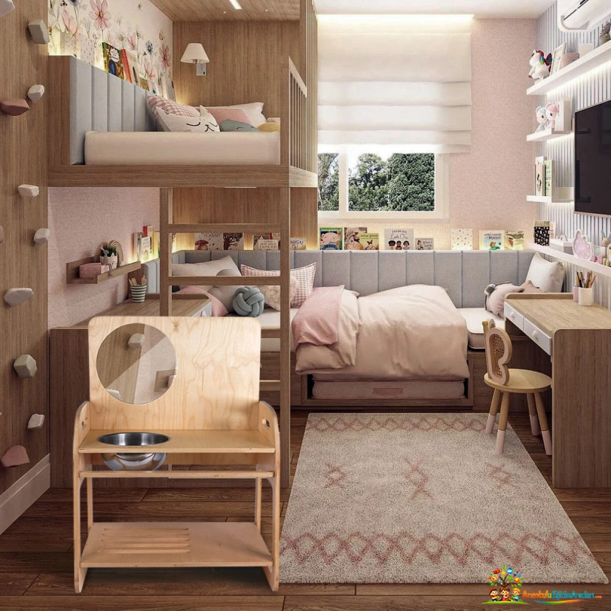 Montessori Etkinlik Lavabosu – Ahşap Çocuk Oyuncak Lavabosu