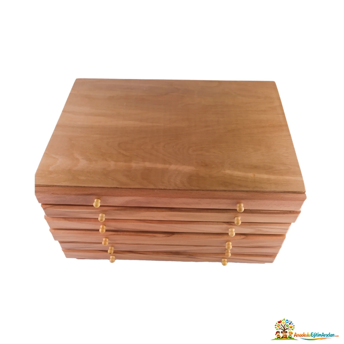 Montessori Geometrik Çekmeceler – 5 Çekmeceli Ahşap Duyu ve Şekil Materyali GCD-826
