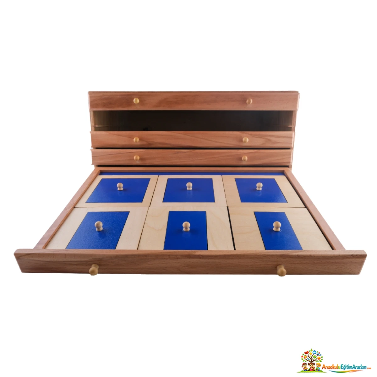 Montessori Geometrik Çekmeceler – 5 Çekmeceli Ahşap Duyu ve Şekil Materyali GCD-826