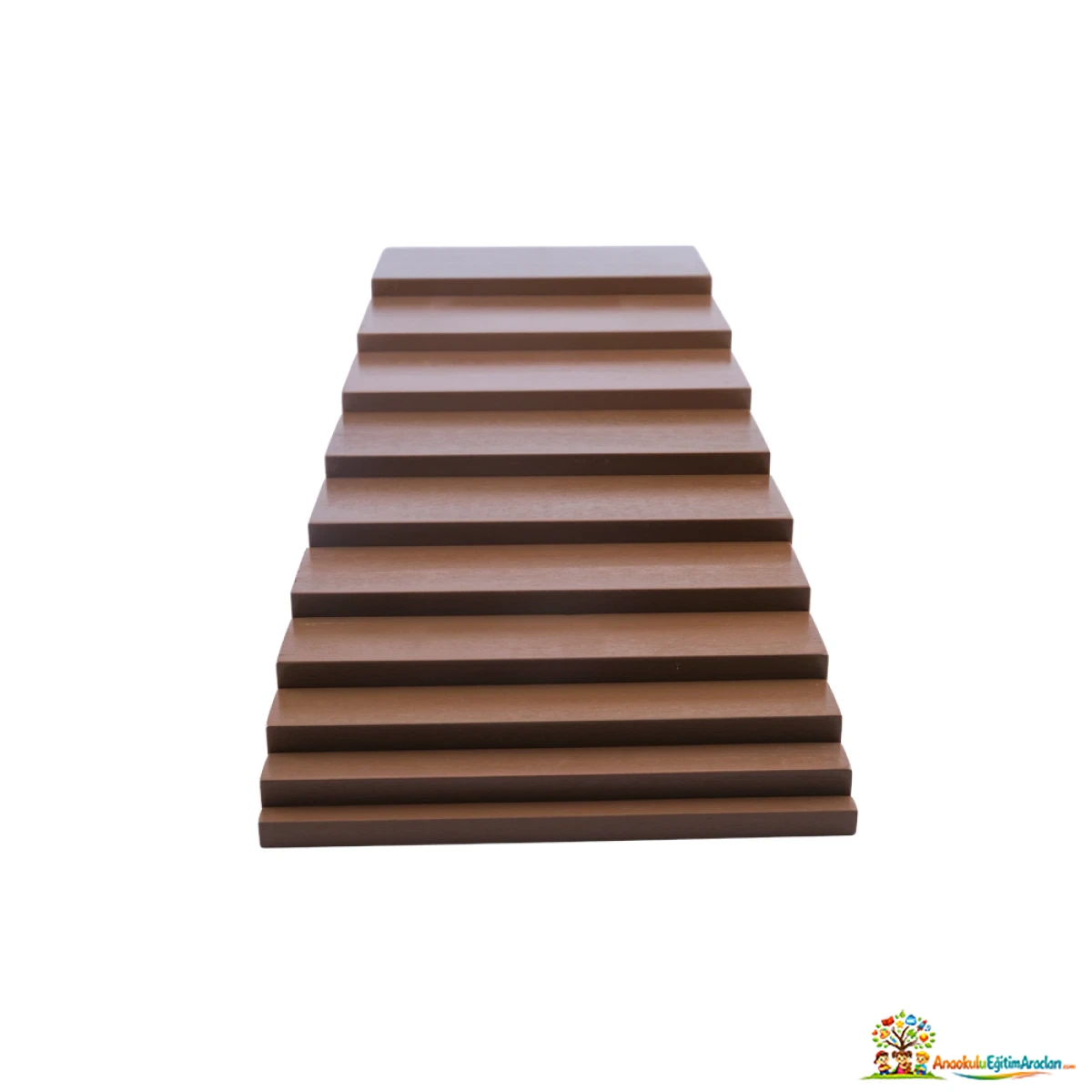 Montessori Kestane Merdiven – 10 Parça Kalınlık ve Boyut Duyu Materyali KMR-826