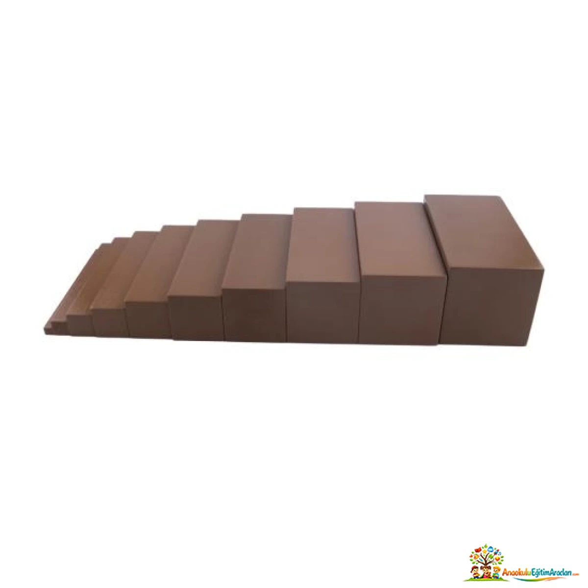 Montessori Kestane Merdiven – 10 Parça Kalınlık ve Boyut Duyu Materyali KMR-826