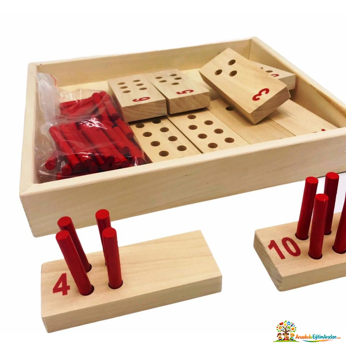 Montessori Kırmızı Sayı Çubukları – 1-10 Sembol-Miktar Eşleştirme Seti KSC-918