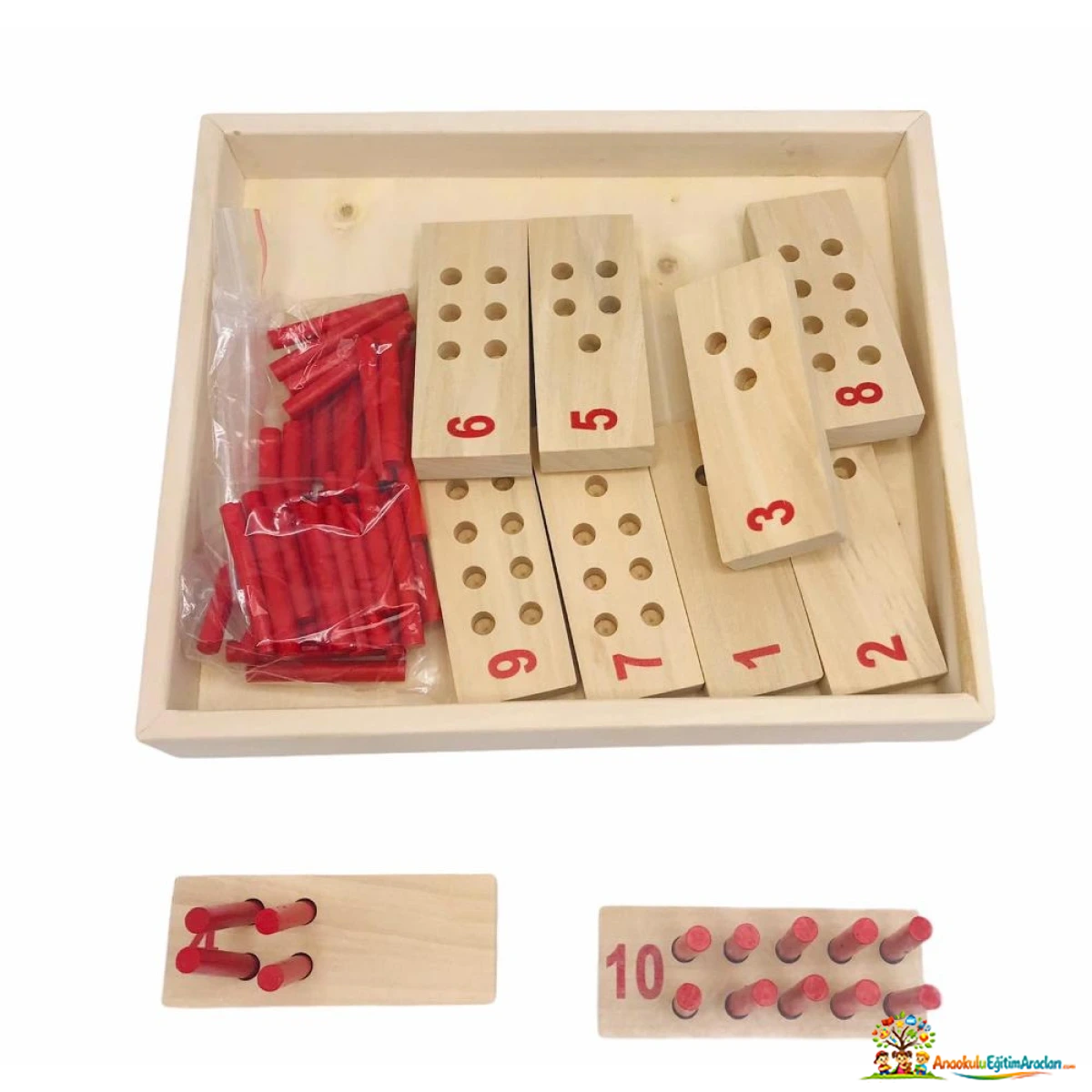 Montessori Kırmızı Sayı Çubukları – 1-10 Sembol-Miktar Eşleştirme Seti KSC-918