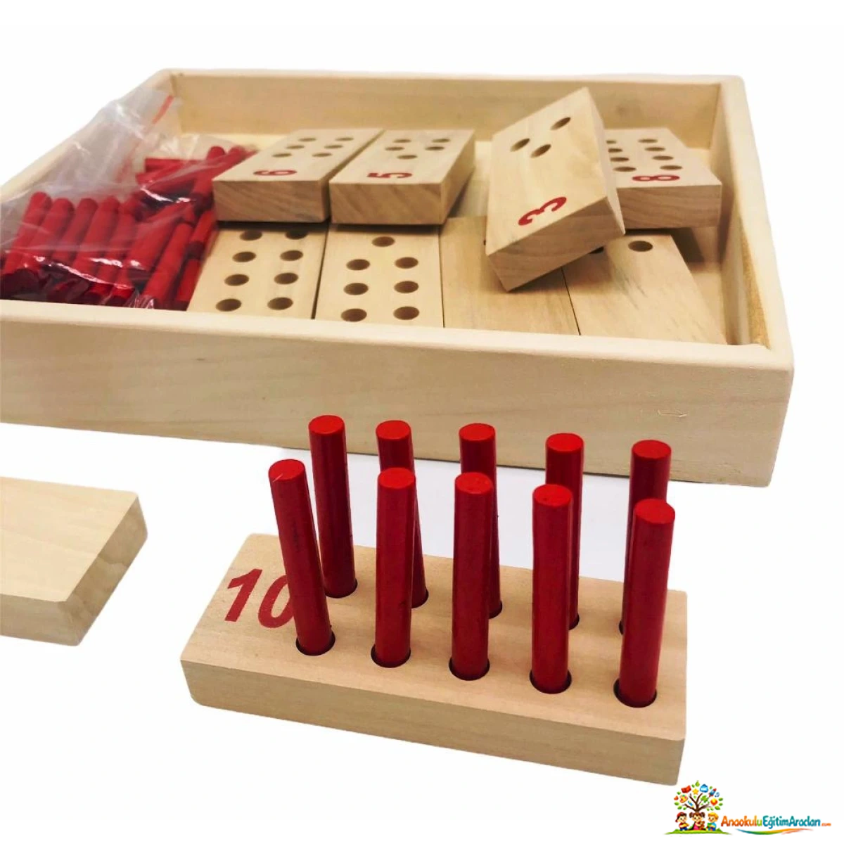 Montessori Kırmızı Sayı Çubukları – 1-10 Sembol-Miktar Eşleştirme Seti KSC-918