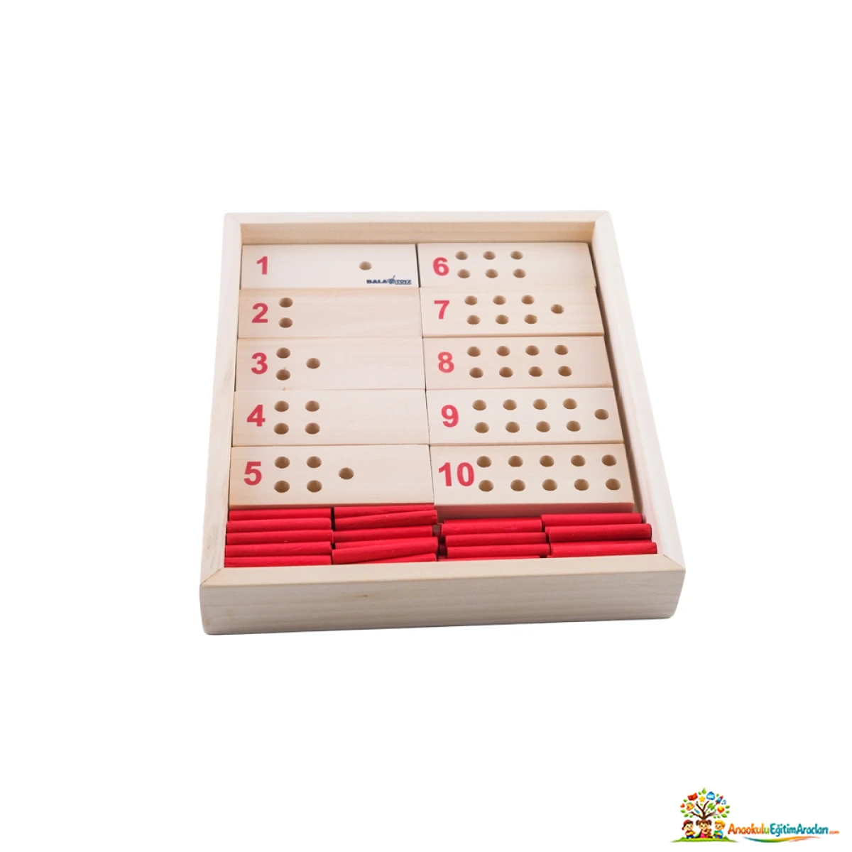 Montessori Kırmızı Sayı Çubukları – 1-10 Sembol-Miktar Eşleştirme Seti KSC-918