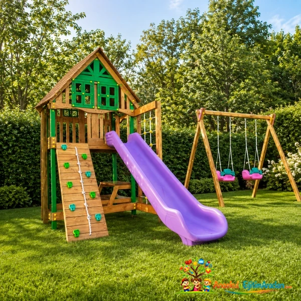 Ön Korumalı Salıncaklı Ahşap Çocuk Oyun Parkı – Model 684